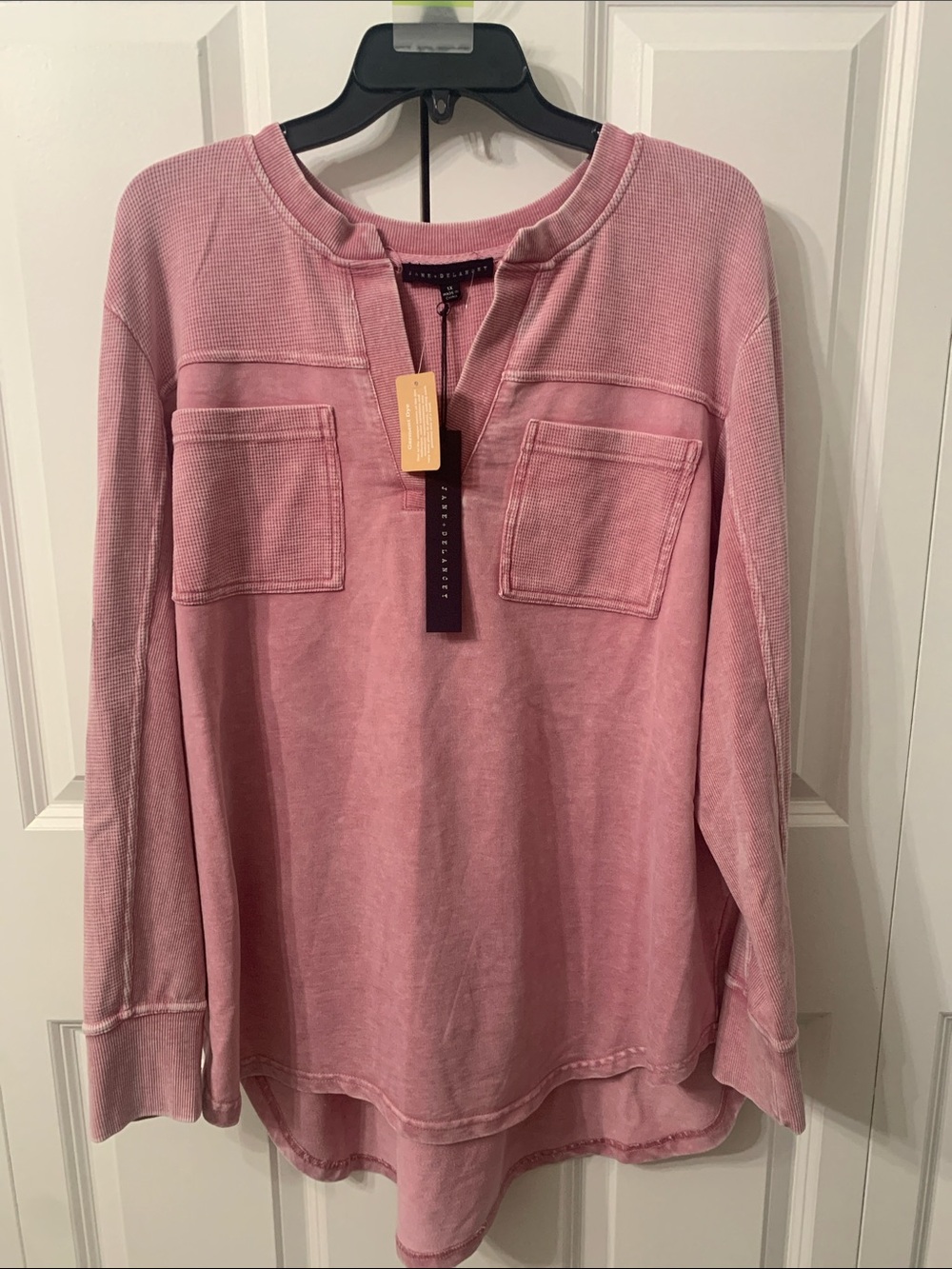 Jane and Delancey Blush Pink Notch-Neck Pocket Pullover